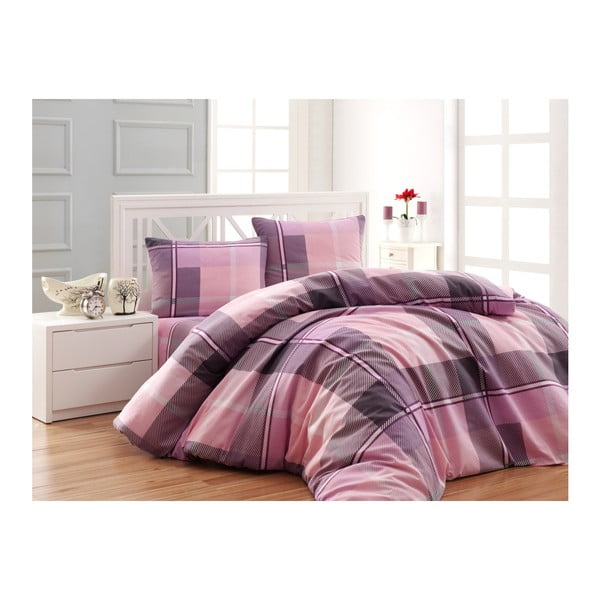 Лилав и розов чаршаф за единично легло от памук Ranforce Checkers, 160 x 220 cm - Unknown
