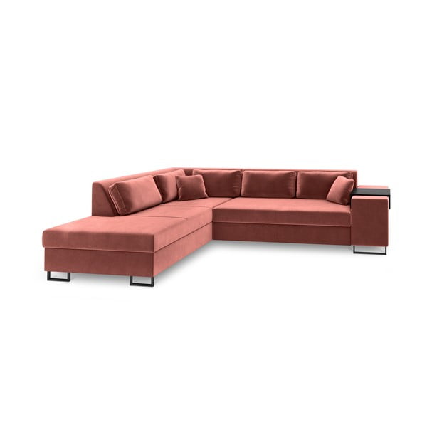 Розов кадифен ъглов разтегателен диван , ляв ъгъл York - Cosmopolitan Design