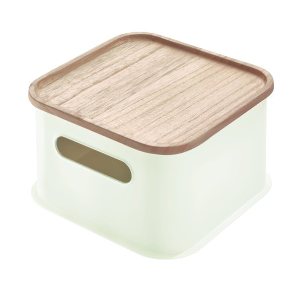 Бяла кутия за съхранение с капак, изработена от пауловния Дърво с дръжки, 21,3 x 21,3 cm Eco - iDesign