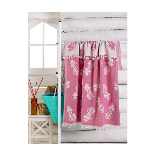 Розова памучна кърпа "Ананас", 180 x 100 cm - Unknown