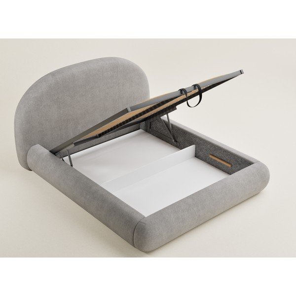 Сиво-бежово двойно легло 160x200 cm тапицирано с място за съхранение с включена подматрачна рамка Maumere – Maison de Rêve-image-3