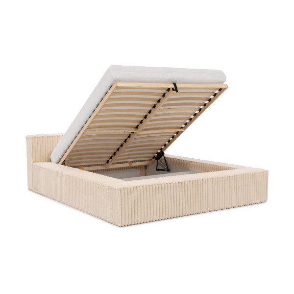 Бежово двойно тапицирано легло с място за съхранение и включена подматрачна рамка 140x200 cm Cloe – Ropez-image-2