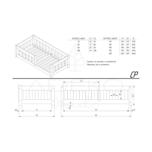 Детско легло от масивен бор в естествен цвят 90x140 cm Mila CP – Adeko-image-4