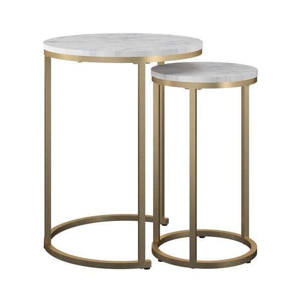 Бели/златисти кръгли масички за кафе в комплект от 2 бр. от декор от мрамор ø 45 cm Amelia – CosmoLiving by Cosmopolitan