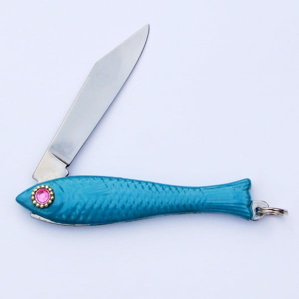 Český nožík rybička, tyrkysový lak s krystalem v oku