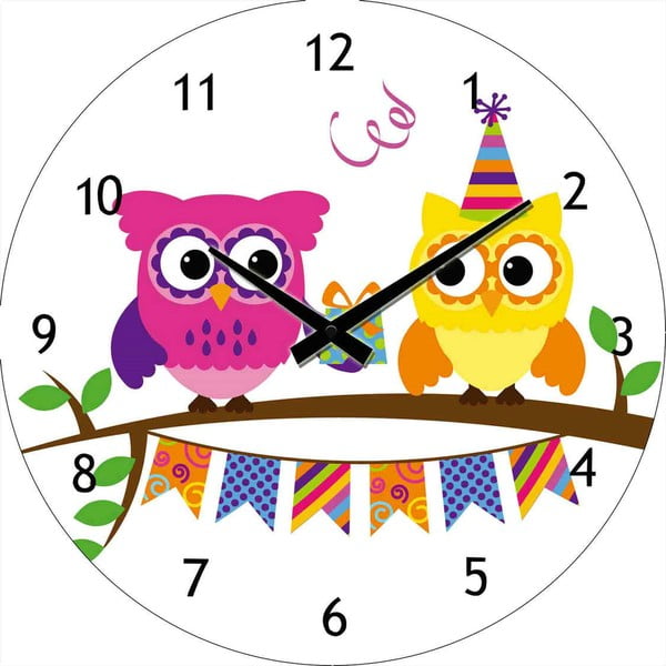 Стъклен часовник Party Owls, 30 cm - Postershop
