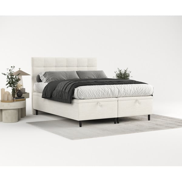 Кремаво тапицирано двойно легло с място за съхранение 160x200 cm Senses – Maison de Rêve-image-1