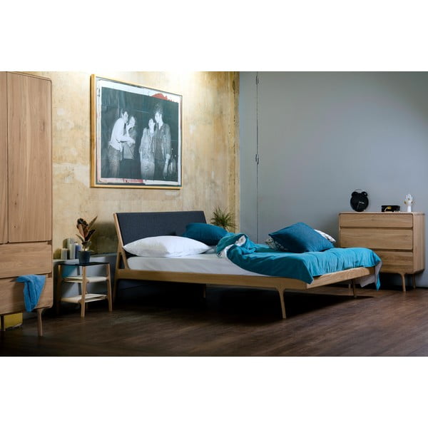 Масивно дъбово легло с черна табла , 180 x 200 cm Fawn - Gazzda-image-1