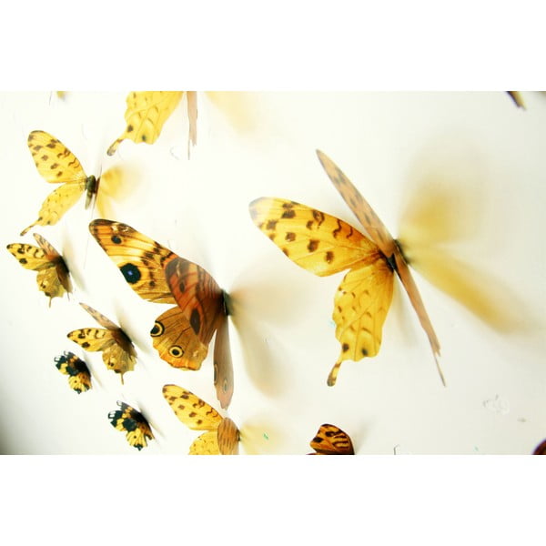 Комплект от 18 самозалепващи се 3D стикери Пеперуди Жълт - Ambiance