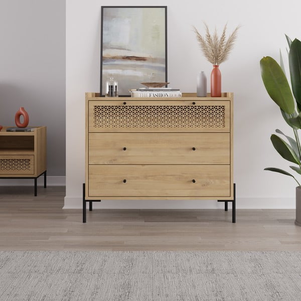 Нисък скрин от декор от дъб в естествен цвят 90x80 cm Mayra – Marckeric-image-1