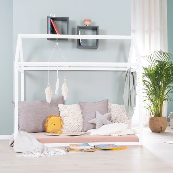 Бяло къща детско легло 70x140 cm от масивен бор с включен матрак/без ламелно дъно House Bed – Roba-image-3