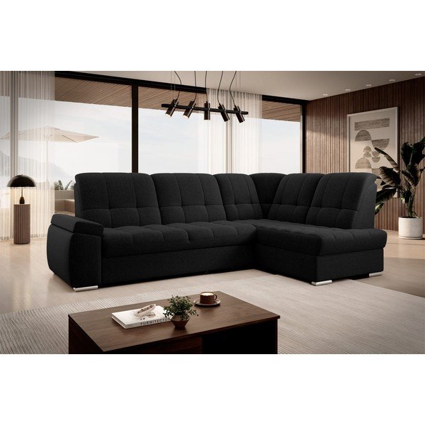 Черен разтегателен ъглов диван с място за съхранение (десен ъгъл L форма) Sado – ELTAP-image-4