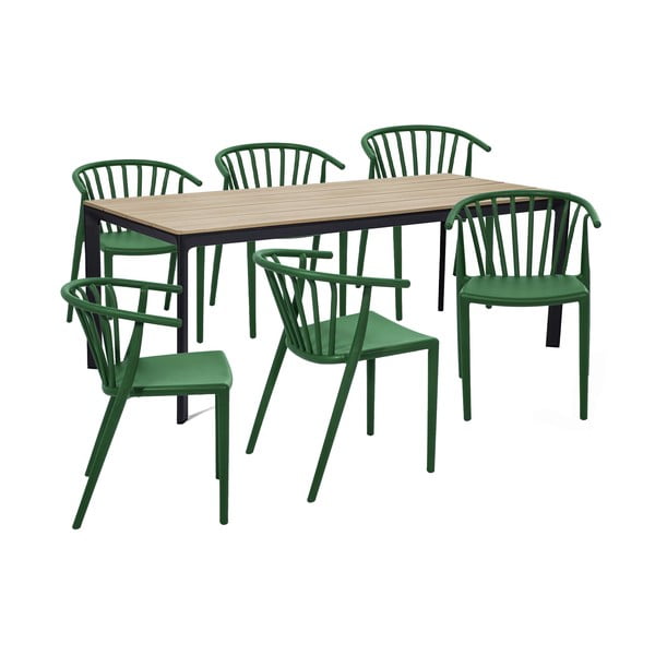Градински комплект за хранене за 6 души със зелен стол Capri и маса Thor, 210 x 90 cm Thor & Capri - Bonami Selection