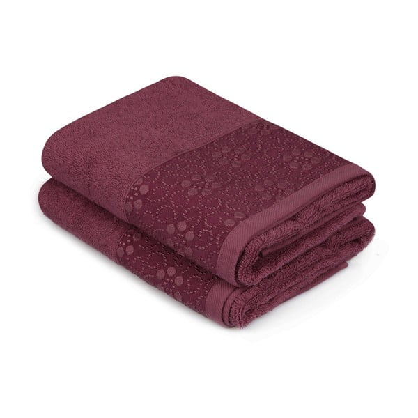 Комплект от 2 тъмночервени кърпи от чист памук Grande, 50 x 90 cm - Soft Kiss