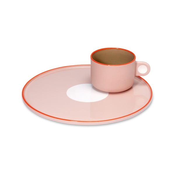 Комплект от чаша и чиния от розов фаянс , 250 ml Greta - Remember
