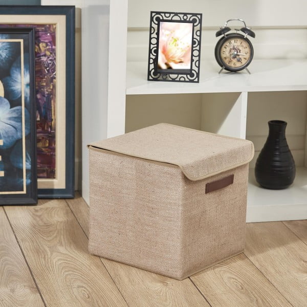 Светлокафява кутия за съхранение с капак от юта 30x30x30 cm – Mioli Decor-image-1