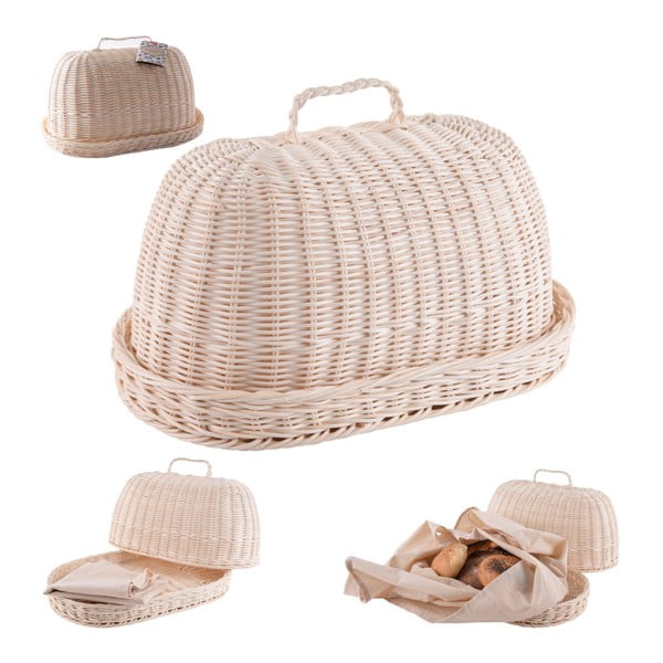 Комплект от ратанова тава за хляб и памучна кърпа Oval - Orion-image-1