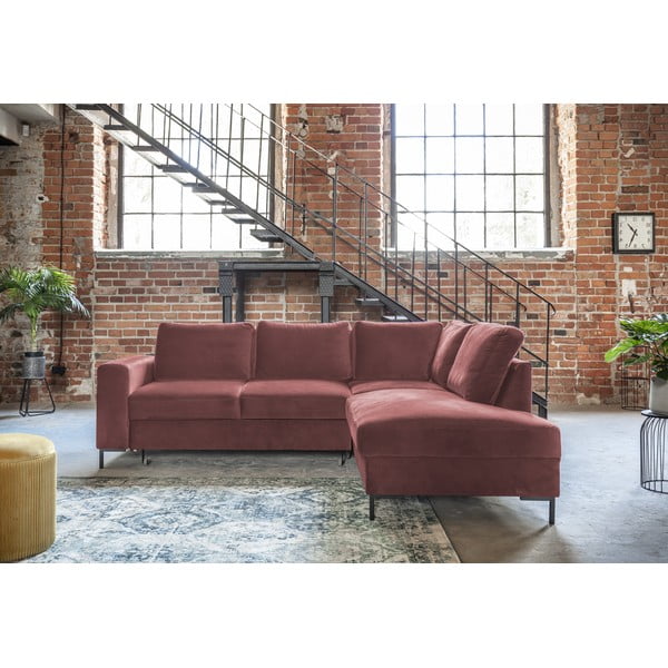 Розов кадифен разтегателен ъглов диван (десен ъгъл) Lofty Lilly – Miuform-image-1