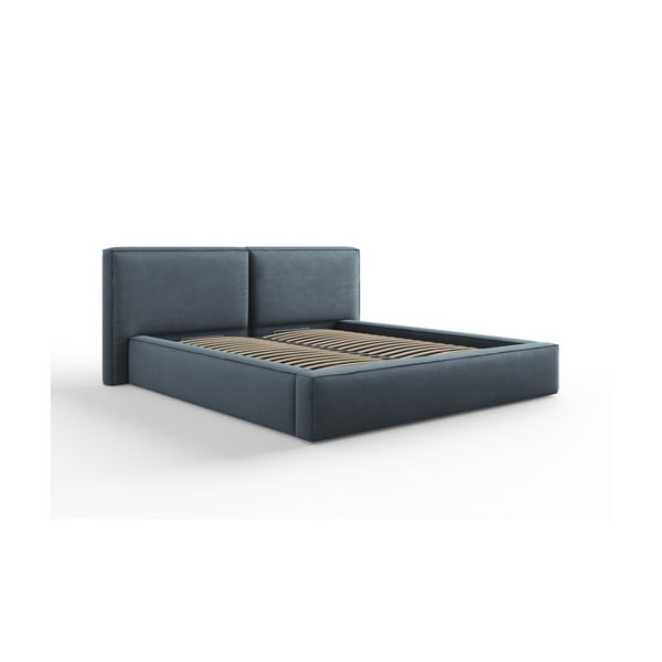 Тъмносиньо тапицирано двойно легло с място за съхранение и решетка 180x200 cm Arendal - Cosmopolitan Design