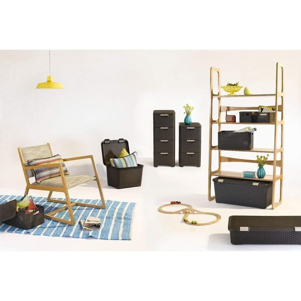 Тъмнокафяв пластмасов висок шкаф за баня 33x79 cm Rattan – Curver-image-1