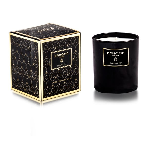 Ароматизирана свещ в стъкло с аромат на черен чай с карамел , 75 часа горене - Bahoma London