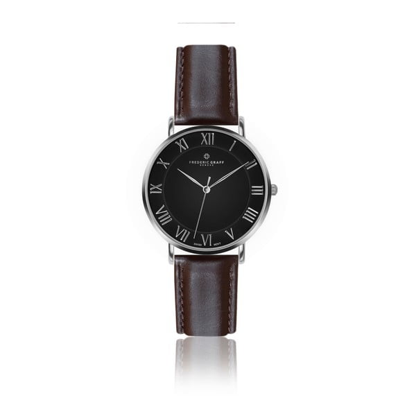 Pánské hodinky s tmavě hnědým páskem z pravé kůže Frederic Graff Silver Dom Dark Brown Leather