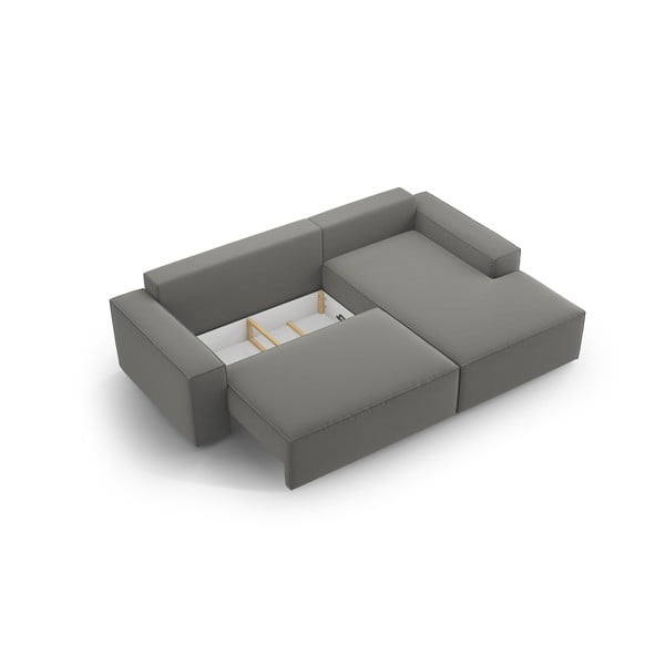 Светлосив кадифен разтегателен с място за съхранение ъглов диван (десен ъгъл) Jodie – Micadoni -image-4