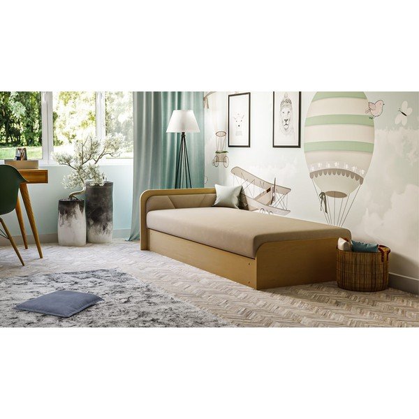 Единично тапицирано легло ПДЧ с място за съхранение с включен матрак в цвят жълта охра бежово 80x190 cm Parys – ELTAP-image-1