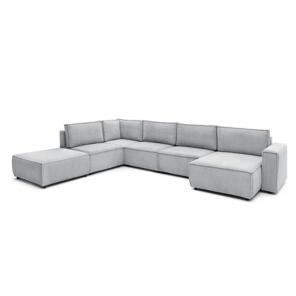 Светлосив велурен U-образен ъглов диван, ляв ъгъл Nihad modular - Bobochic Paris-image-3