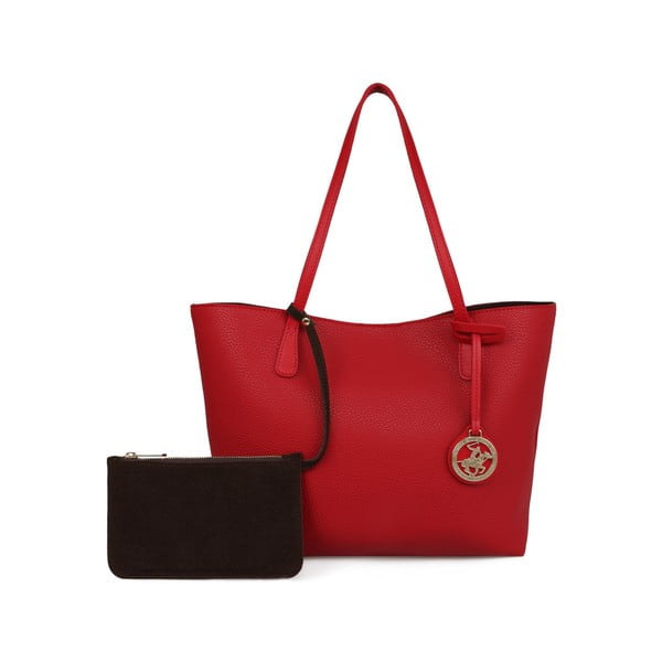 Червена дамска чанта с кафяв интериор Beverly Hills Polo Club Celeste - BHPC