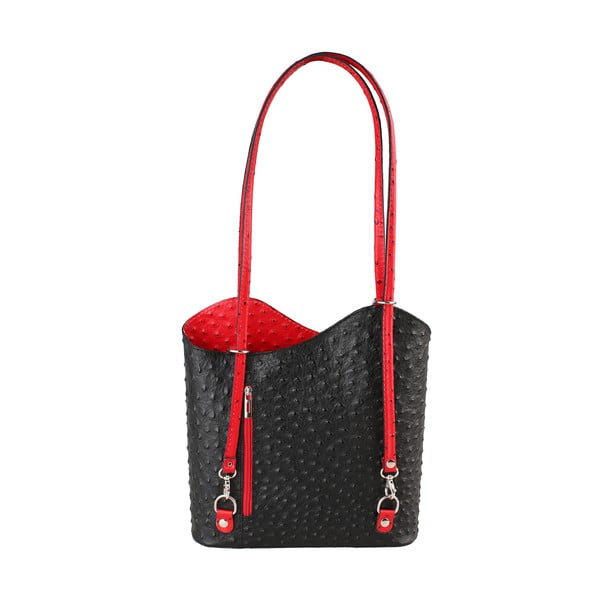 Черно-червена кожена чанта Parona - Chicca Borse