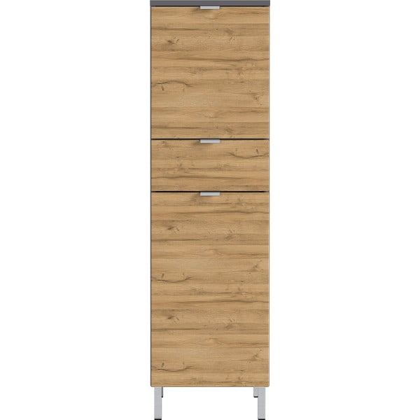 Сив висок шкаф за баня в дъбов декор 34x120 cm Mauresa - Germania-image-1