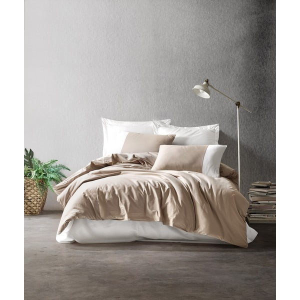 Кремаво памучно спално бельо с чаршаф Cotton Box , 200 x 220 cm Plain - Mijolnir