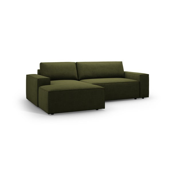 Тъмнозелен разтегателен ъглов диван от букле (ляв ъгъл) Jodie – Micadoni Home-image-2