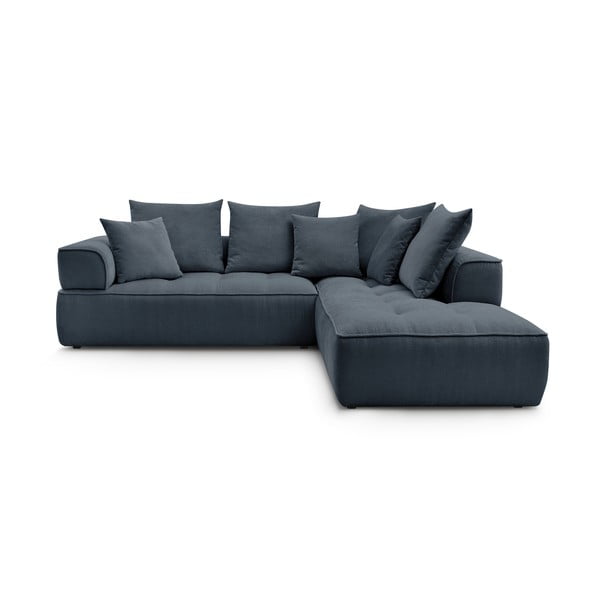Тъмносин шенилов ъглов диван (десен ъгъл/L форма) Whesley – Bobochic Paris