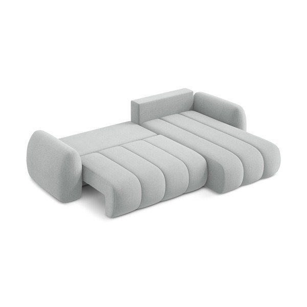 Светлосив разтегателен ъглов диван с място за съхранение от букле (десен ъгъл) Pele – Makamii-image-4