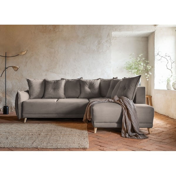 Светлокафяв велурен разтегателен диван (десен ъгъл) Lazy Lukka - Miuform-image-3