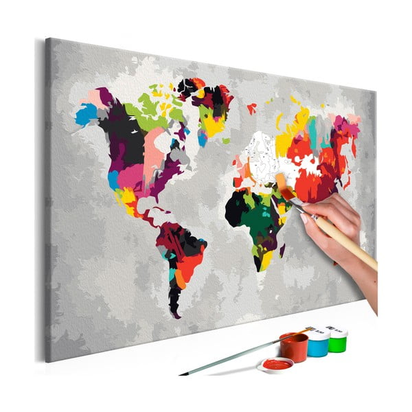 DIY set na tvorbu vlastního obrazu na plátně Artgeist Bright World Map, 60 x 40 cm