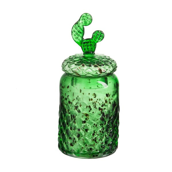Zelená skleněná dóza J-Line Cactus Conical, výška 32 cm