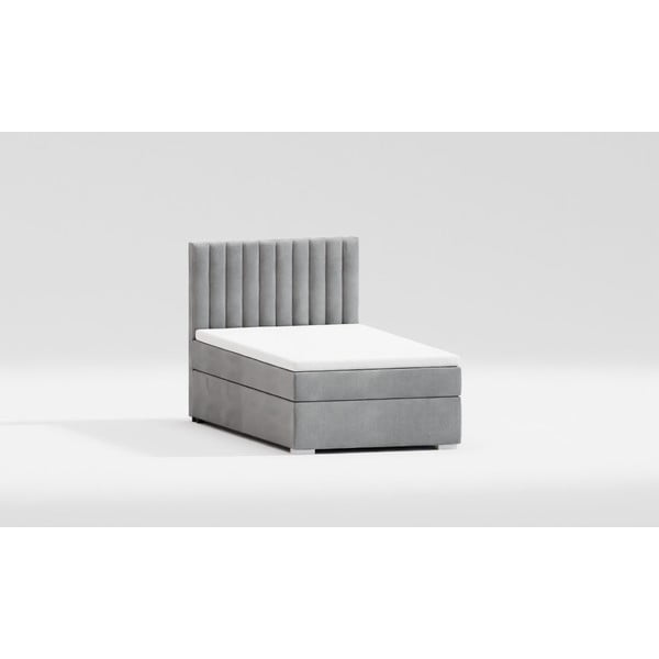 Светлосиво единично тапицирано легло с място за съхранение с включена подматрачна рамка 100x200 cm Bunny – Ropez