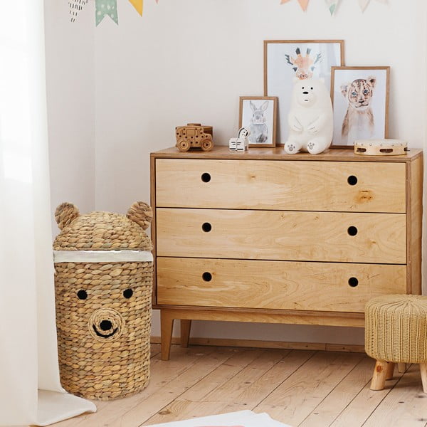 Детска кошница за играчки от воден зюмбюл естествена ø 30x56 cm Bear – Compactor-image-1