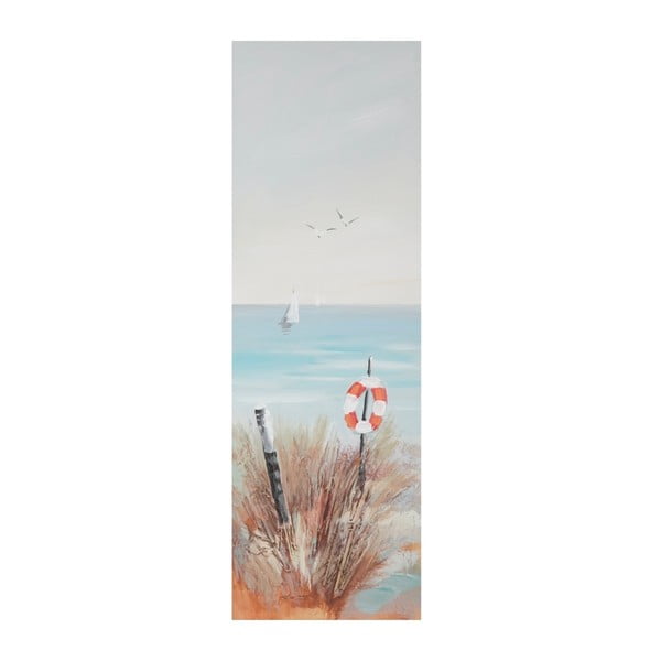 Ръчно рисувана картина в рамка от борова дървесина Плажен спасителен пояс, 30 x 90 cm - Mauro Ferretti