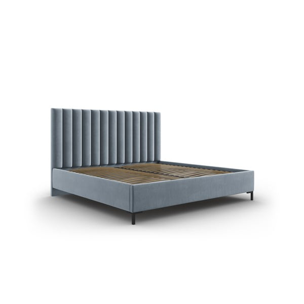 Светлосиньо тапицирано двойно легло с място за съхранение с включена подматрачна рамка 180x200 cm Casey – Mazzini Beds