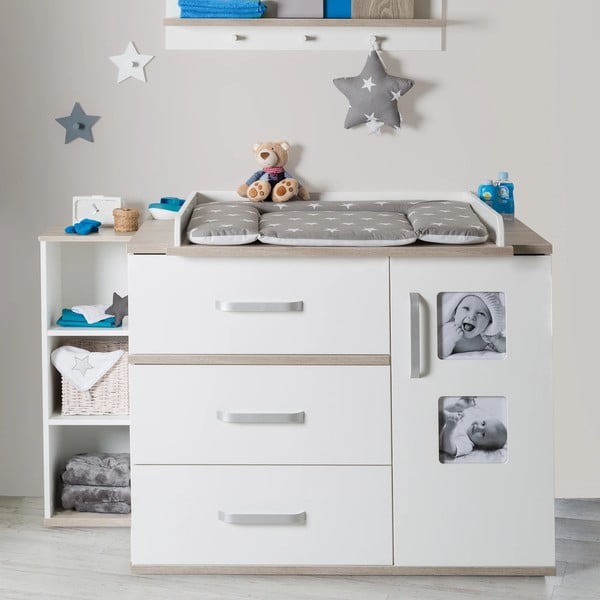 Бял нисък скрин в декор от бряст с масичка за преповиване 117x102 cm Moritz - Roba-image-1