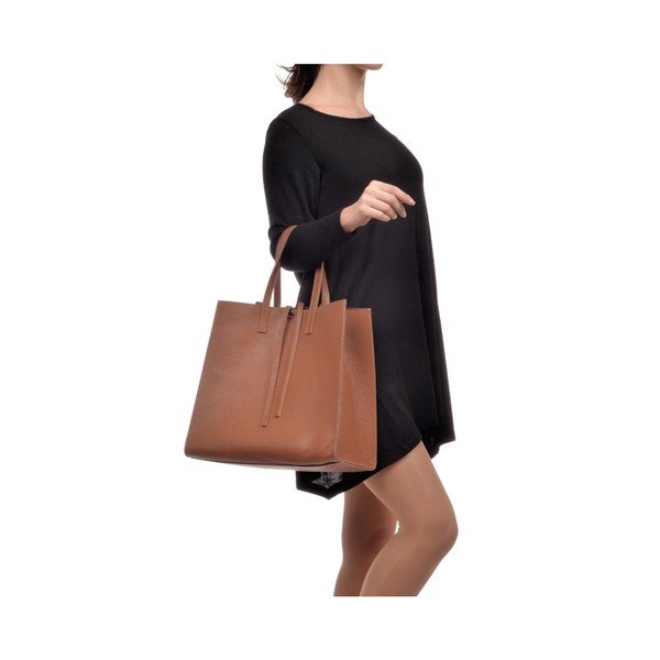 Кафява кожена чанта в цвят коняк Mangotti Vera - Mangotti Bags-image-3