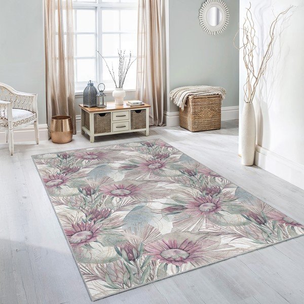 Лилаво-сив килим подходящ за пране 80x150 cm Dusty Flowers – Mila Home-image-2