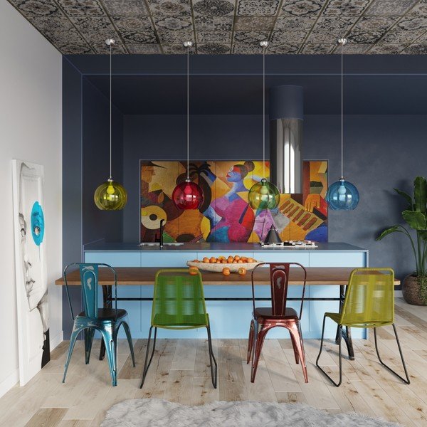 Синьо  висящо осветително тяло със стъклен абажур ø 30 cm Bilbao – Sollux-image-3