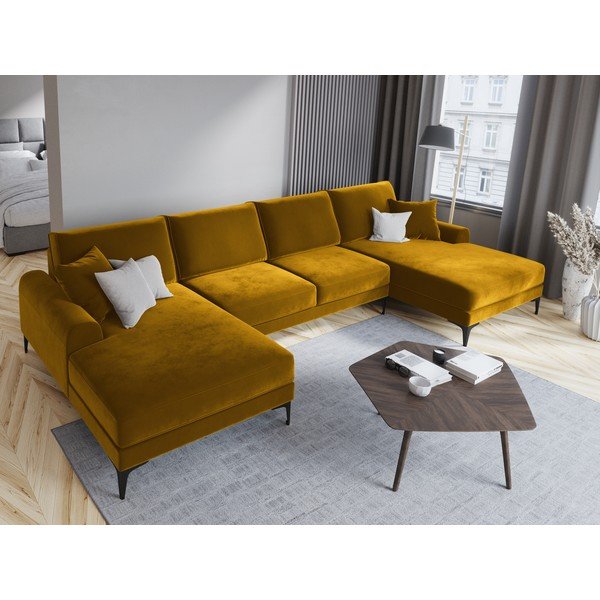Жълт кадифен U-образен диван Madara - Mazzini Sofas-image-1