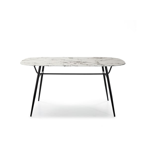 Бяла трапезна маса със стъклен плот в мраморен декор Alina - Marckeric-image-2