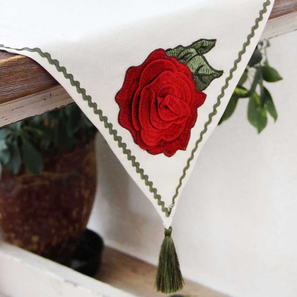 Běhoun na stůl Mode 35x140 cm, s háčkovanou růží
